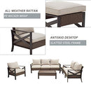 Festival Depot 8 Pcs Patio Outdoor Furniture Conversation Set Sectional Sofa with All-Weather Brown PE Rattan Wicker Back Chair, Coffee Side Table and Soft Thick Removable Couch Cushions