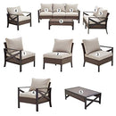 Festival Depot 7 Pcs Patio Outdoor Furniture Loveseat Conversation Set Sectional Sofa with All-Weather Brown Wicker Back Chair, Coffee Side Table, Ottoman and Soft Thick Removable Couch Cushion