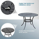 Festival Depot 5 Piece Patio Dining Set Metal Chairs with Seat Cushions and Round Iron Table with Umbrella Hole All Weather Outdoor Furniture for Bistro Deck Garden