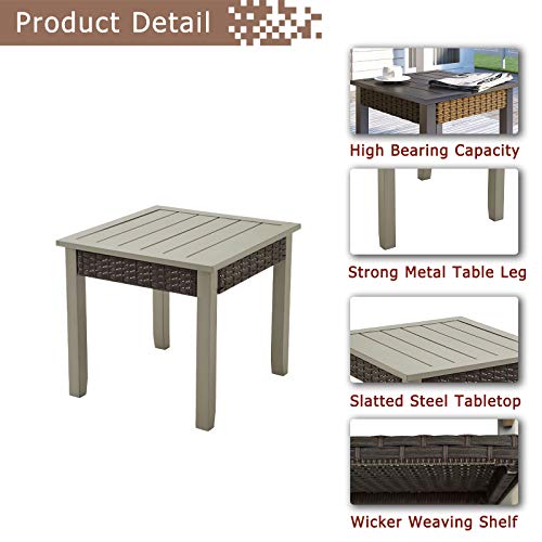 Festival Depot 3 Pieces Patio Bistro Set 2 Dining Armchairs with Seat Cushions and 1 Side Table in Metal Frame Outdoor Furniture for Balcony Garden