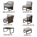 Festival Depot 10Pc Outdoor Furniture Patio Conversation Set Sectional Corner Sofa Chairs All Weather Wicker Ottoman Metal Frame Slatted Coffee Table with Thick Seat Back Cushions (Grey)