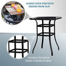 Festival Depot 5 Pcs Patio Bar Set of 4 Wicker Stools with Cushions Rattan High Stools with Armrests and Tempered Glass Top Counter Table in Metal Frame Outdoor Furniture for Bistro Garden