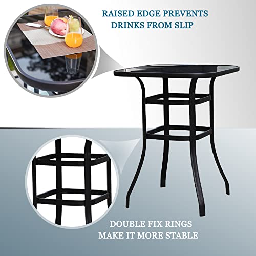 Festival Depot 5 Pcs Patio Bar Set of 4 Wicker Stools with Cushions Rattan High Stools with Armrests and Tempered Glass Top Counter Table in Metal Frame Outdoor Furniture for Bistro Garden