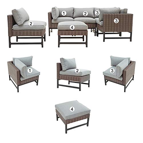 Festival Depot 6 Pieces Patio Outdoor Furniture Conversation Set Sectional Corner Sofa Wicker Chairs Ottomans with Metal Frame Furniture Seating Thick Soft Cushion (Gray)