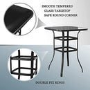 Festival Depot 3 Pcs Outdoor Furniture Bar Stools Set of 2 Swivel Chairs with Cushions and 1 High Bistro Tables with Tempered Glass Tabletop in Metal Frame (Red)