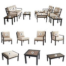 Festival Depot 10-Pieces Patio Outdoor Furniture Conversation Sets Loveseat Sectional Sofa, All-Weather Black X Slatted Back Chair with Coffee Table and Thick Removable Couch Cushions (Beige)