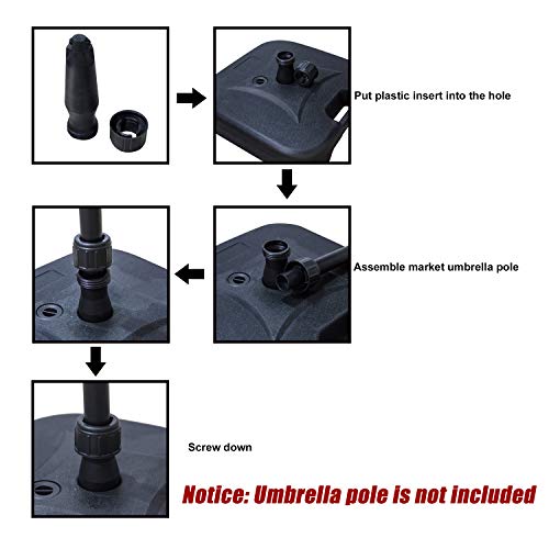 Festival Depot Umbrella Base Outdoor Patio Base 43 LB Weight Water Filled Stand Square Plastic Holder Matching Table Market Umbrella Suit Dia 1.57" for Outside Deck Garden Lawn, Black