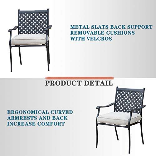 Festival Depot 5 Piece Patio Dining Set Metal Chairs with Seat Cushions and Round Iron Table with Umbrella Hole All Weather Outdoor Furniture for Bistro Deck Garden