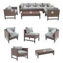 Festival Depot 8 Pieces Outdoor Furniture Patio Conversation Set Combination Sectional Corner Sofa All-Weather Woven Wicker Metal Chairs with Seating Back Cushions Side Coffee Table, Gray