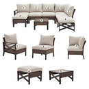 Festival Depot 8 Pcs Patio Outdoor Furniture Conversation Set Sectional Corner Sofa with All-Weather Brown PE Rattan Wicker Back Chair, Ottoman, Coffee Table and Thick Removable Couch Cushions