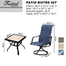 Festival Depot 3 PC Bistro Outdoor Patio Dining 360¡Swivel Chairs Set Furniture Rockers Armrest Chair Square Metal Steel Frame Coffee Table for Deck Garden Pool
