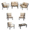 Festival Depot 7-Pieces Patio Outdoor Furniture Conversation Sets Loveseat Sectional Sofa, All-Weather Black Slatted Back Chairs with Coffee Table and Soft Removable Couch Cushions (Beige)