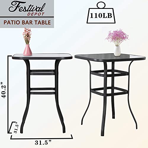 Festival Depot 9 Pcs Patio Dining Set Bar Height Stools Swivel Bistro Chairs with Armrest and Tempered Glass Top Table Metal Outdoor Furniture for Yard (Taupe)