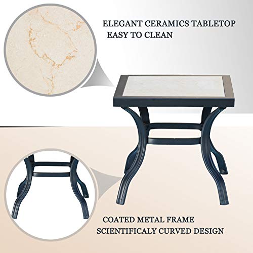 Festival Depot 3-Piece Outdoor Patio Armrest Chairs Set Garden Bistro Square Metal Table and Seating Set with Thick Cushions