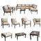 Festival Depot 10-Pieces Patio Outdoor Furniture Conversation Sets Sectional Corner Sofa, All-Weather Black X Slatted Back Armchairs with Coffee Table and Thick Removable Couch Cushions (Beige)
