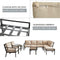 Festival Depot 10-Pieces Patio Outdoor Furniture Conversation Sets Sectional Corner Sofa, All-Weather Black X Slatted Back Armchairs with Coffee Table and Thick Removable Couch Cushions (Beige)