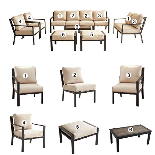 Festival Depot 11-Pieces Patio Outdoor Furniture Conversation Sets Loveseat Sectional Sofa, All-Weather Black X Slatted Back Armchair with Coffee Table and Removable Couch Cushions (Beige)