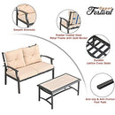 Festival Depot 2 Pcs Patio Set Conversation Set with Coffee Table Outdoor Furniture Loveseat Armchair with Hand-Woven Textilene Rope Backrest (Black Metal Frame with Beige Cushion)
