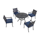 Festival Depot 5 Piece Patio Dining Set Metal Chairs with Seat Cushions and Round Iron Table with Umbrella Hole All Weather Outdoor Furniture for Bistro Deck Garden