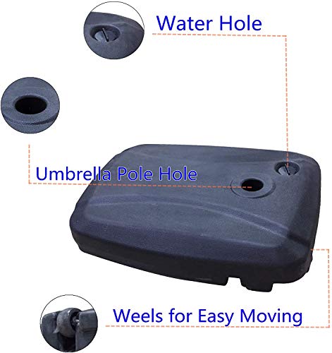 Festival Depot Umbrella Base Outdoor Patio Base 43 LB Weight Water Filled Stand Square Plastic Holder Matching Table Market Umbrella Suit Dia 1.57" for Outside Deck Garden Lawn, Black
