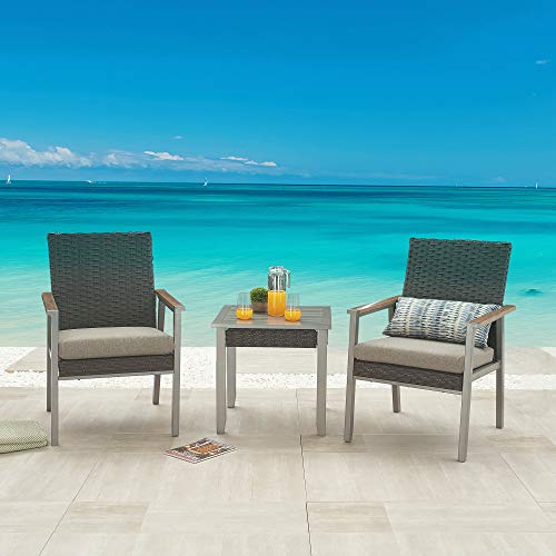 Festival Depot 3 Pieces Patio Bistro Set 2 Dining Armchairs with Seat Cushions and 1 Side Table in Metal Frame Outdoor Furniture for Balcony Garden