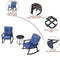 Deluxe 3 Piece Blue PE Wicker Rocking Chair Bistro Set with Cushions and Metal Coffee Table