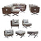 Festival Depot 10pcs Outdoor Furniture Patio Conversation Set Sectional Corner Sofa Chairs with X Shape Metal Leg All Weather Brown Rattan Wicker Ottoman Side Coffee Table with Grey Seat Back Cushions