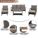 Festival Depot 6pcs Patio Conversation Set All Weather Metal Armchair Rattan Wicker Ottoman 3-Seater Sofa with Grey Thick Seat Back Cushions and Coffee Table Outdoor Furniture for Garden Deck