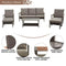 Festival Depot 6pcs Patio Conversation Set All Weather Metal Armchair Rattan Wicker Ottoman 3-Seater Sofa with Grey Thick Seat Back Cushions and Coffee Table Outdoor Furniture for Garden Deck