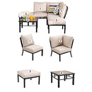Festival Depot 6 Pieces Patio Conversation Set Sectional Metal Corner Chair Ottoman with Side Table and Thick Cushions All Weather Outdoor Furniture for Deck Garden, Beige