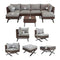 Festival Depot 7pcs Outdoor Furniture Patio Conversation Set Sectional Corner Sofa Chairs with X Shaped Metal Leg All Weather Brown Rattan Wicker Ottoman Side Coffee Table with Grey Seat Back Cushions