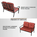 Festival Depot 2 Pieces Outdoor Furniture Patio Conversation Set Bistro Loveseat with Seat and Back Thick Cushions and Metal Coffee Table with Slatted Steel Tabletop for Backyard Porch Balcony