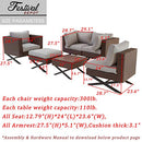 Festival Depot 6-Piece Bistro Outdoor Patio Furniture Conversation Set Wicker Rattan Corner ArmChairs Ottoman with 3.1" Cushion Square Wood Grain Top Side Coffee Table with X Shaped Slatted Steel Legs
