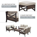 Festival Depot 7 Pcs Patio Outdoor Furniture Loveseat Conversation Set Sectional Sofa with All-Weather Brown Wicker Back Armchair, Coffee Table, Ottoman and Soft Thick Removable Couch Cushions