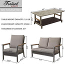 Festival Depot 4 Pieces Patio Outdoor Conversation Chairs Loveseat Set with Coffee Rectangle Table Metal Frame Furniture Garden Bistro Seating Thick Soft Cushions