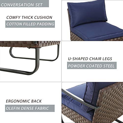 Festival Depot 14 Pcs Patio Conversation Sets Outdoor Furniture Sectional Corner Sofa with All-Weather PE Rattan Wicker Chair Coffee Table and Thick Soft Removable Couch Cushions (Blue)