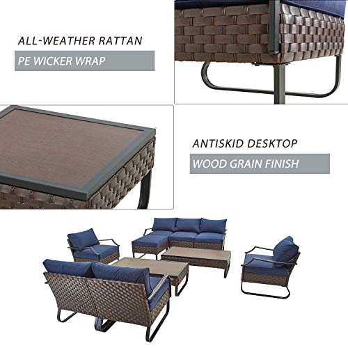Festival Depot 10 Pcs Patio Conversation Sets Outdoor Furniture Sectional Corner Sofa with All-Weather PE Rattan Wicker Chair Loveseat, Coffee Table and Thick Soft Removable Couch Cushions (Blue)