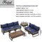 Festival Depot 7 Pieces Patio Conversation Sets Outdoor Furniture Loveseats Sectional Sofa with All-Weather PE Rattan Wicker Back Chair, Coffee Side Table and Soft Removable Couch Cushions(Blue)