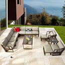 Festival Depot 13Pc Outdoor Furniture Patio Conversation Set Sectional Corner Sofa Chairs All Weather Wicker Ottoman Metal Frame Slatted Coffee Table with Thick Grey Seat Back Cushions Without Pillows