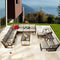 Festival Depot 13Pc Outdoor Furniture Patio Conversation Set Sectional Corner Sofa Chairs All Weather Wicker Ottoman Metal Frame Slatted Coffee Table with Thick Grey Seat Back Cushions Without Pillows