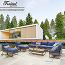 Festival Depot 14 Pcs Patio Conversation Sets Outdoor Furniture Sectional Corner Sofa with All-Weather PE Rattan Wicker Chair Coffee Table and Thick Soft Removable Couch Cushions (Blue)