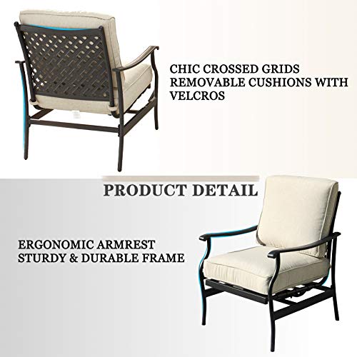 Festival Depot 6Pcs Outdoor Furniture Patio Conversation Set All Weather Black Metal Armchairs Loveseat with Seat and Back Cushions, 3-Seating Chair, Rectangle Coffee Table for Deck Lawn Garden