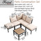 Festival Depot 6 Pieces Patio Conversation Set Sectional Metal Corner Chair Ottoman with Side Table and Thick Cushions All Weather Outdoor Furniture for Deck Garden, Beige