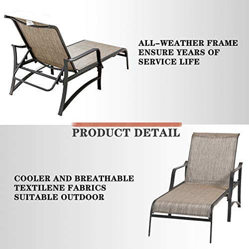 Deluxe 3 Piece Patio Set with Adjustable Textilene Chaise Lounges and Glass Coffee Table