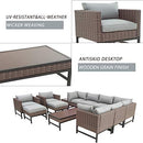 Festival Depot 12 Pieces Patio Conversation Set Outdoor Furniture Combination Sectional Sofa All-Weather Wicker Metal Chairs with Seating Back Cushions Side Coffee Table Ottoman, Gray