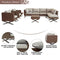 Festival Depot 10Pc Outdoor Furniture Patio Conversation Set Sectional Corner Sofa Chairs with X Shaped Metal Leg All Weather Brown Rattan Wicker Ottoman Side Coffee Table with Grey Seat Back Cushions
