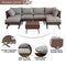 Festival Depot 7pcs Outdoor Furniture Patio Conversation Set Sectional Corner Sofa Chairs with X Shaped Metal Leg All Weather Brown Rattan Wicker Ottoman Side Coffee Table with Grey Seat Back Cushions