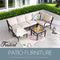 Festival Depot 7 Pcs Patio Conversation Set Sectional Corner Chair Ottoman with Thick Cushions and Side Table All Weather Metal Outdoor Furniture for Deck Poolside, Beige