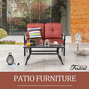 Festival Depot 2 Pieces Outdoor Furniture Patio Conversation Set Bistro Loveseat with Seat and Back Thick Cushions and Metal Coffee Table with Slatted Steel Tabletop for Backyard Porch Balcony