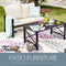 Festival Depot 2pcs Outdoor Furniture Patio Conversation Set Metal Coffee Table Loveseat Armchairs with Seat and Back Cushions Without Pillows for Lawn Beach Backyard Pool, Khaki